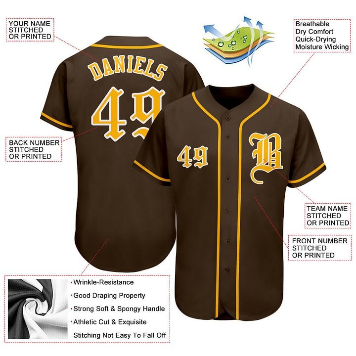 Custom Brown Gold-White Baseball Jersey