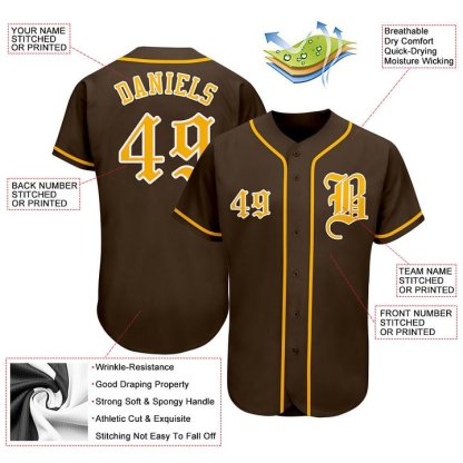 Custom Brown Gold-White Baseball Jersey
