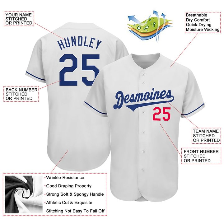 Custom White Royal-Red Baseball Jersey