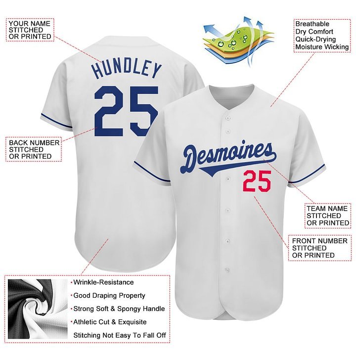 Custom White Royal-Red Baseball Jersey