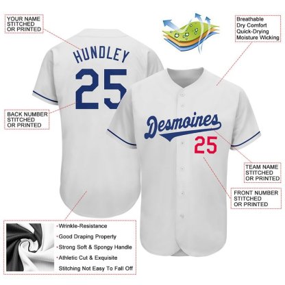Custom White Royal-Red Baseball Jersey