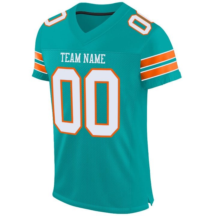 Custom Aqua White-Orange Mesh Football Jersey