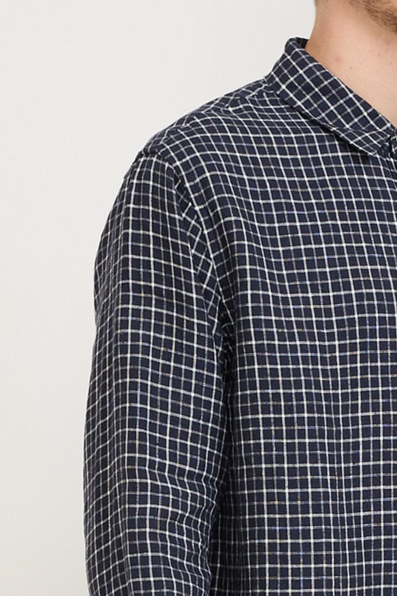 Linen Check Long Sleeve Shirt Navy/White Check