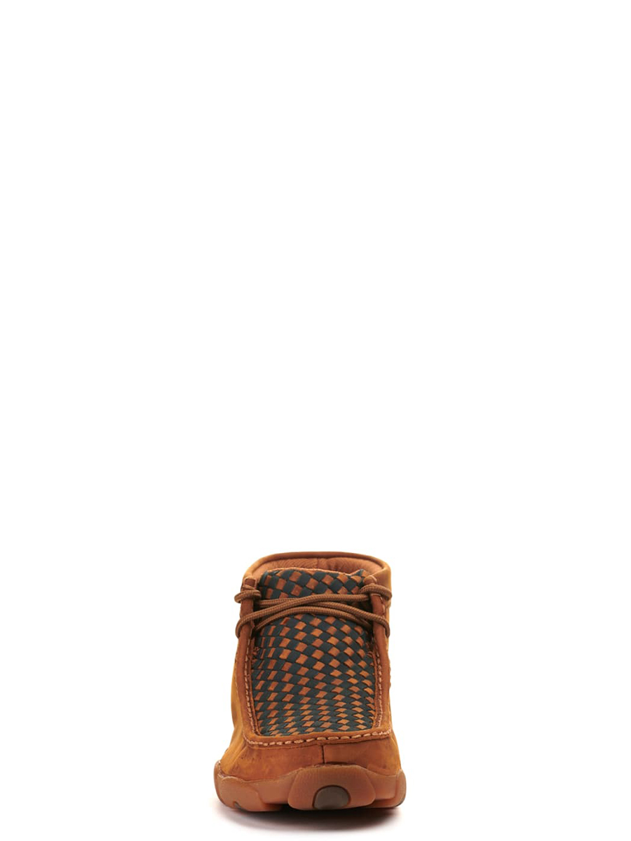  Men's Oiled Saddle Brown with Midnight Blue Basketweave Driving Moccasin Casual Shoe