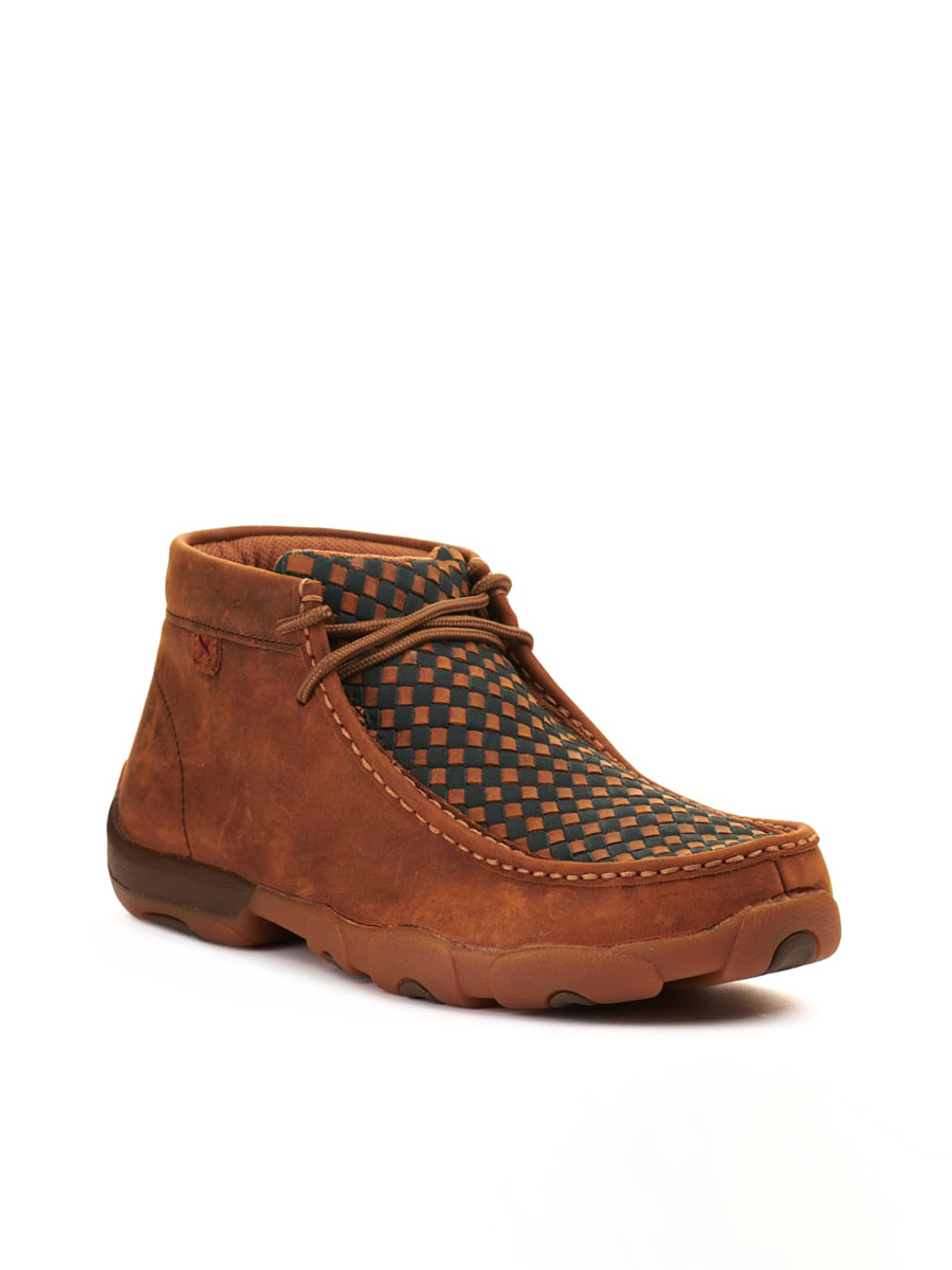  Men's Oiled Saddle Brown with Midnight Blue Basketweave Driving Moccasin Casual Shoe