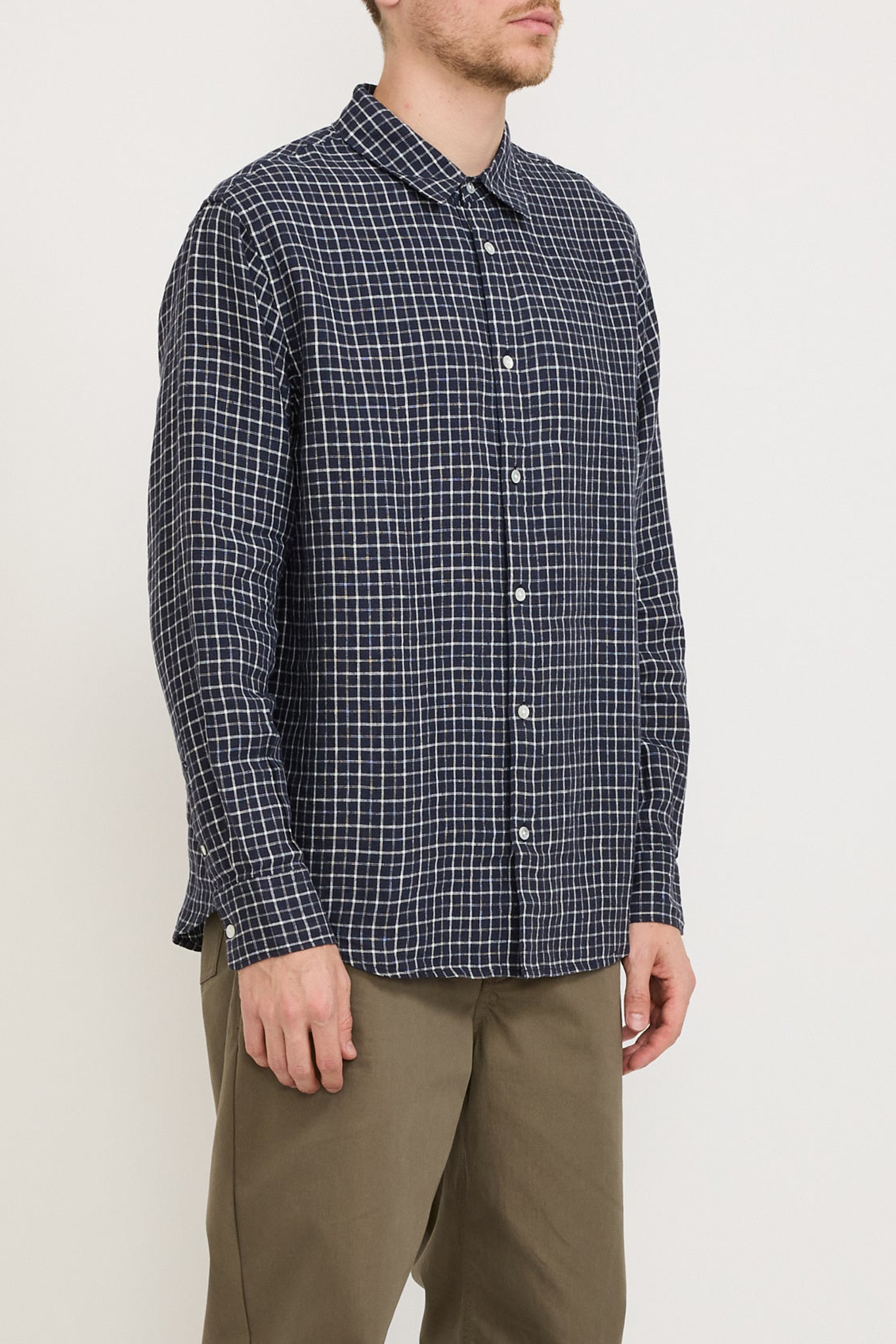 Linen Check Long Sleeve Shirt Navy/White Check