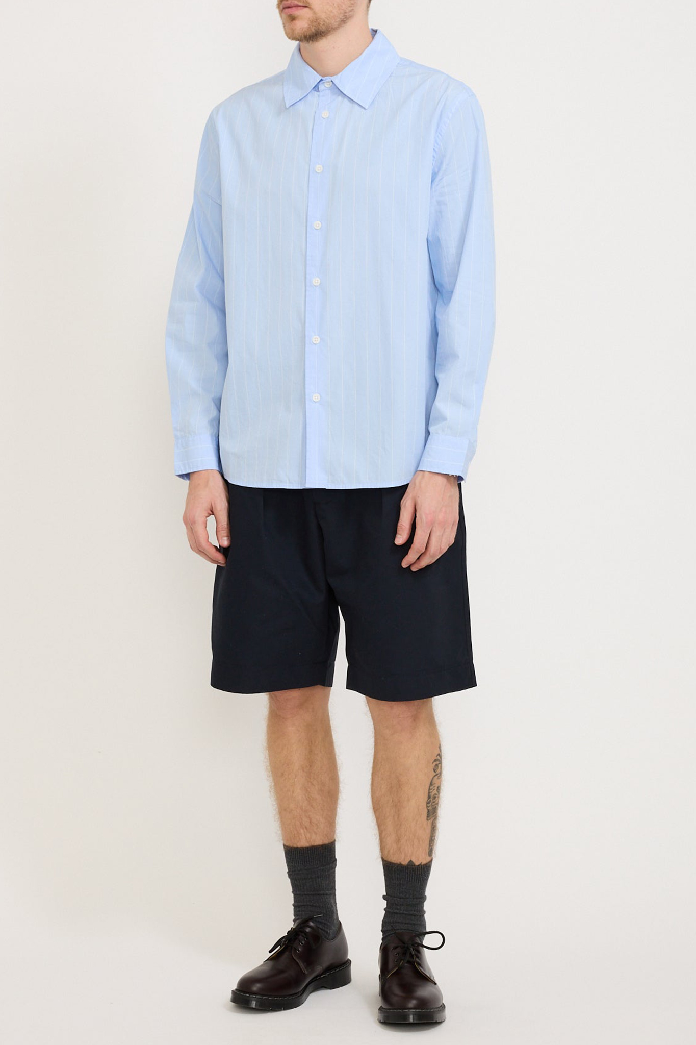 Poplin Stripe Long Sleeve Shirt Blue Stripe