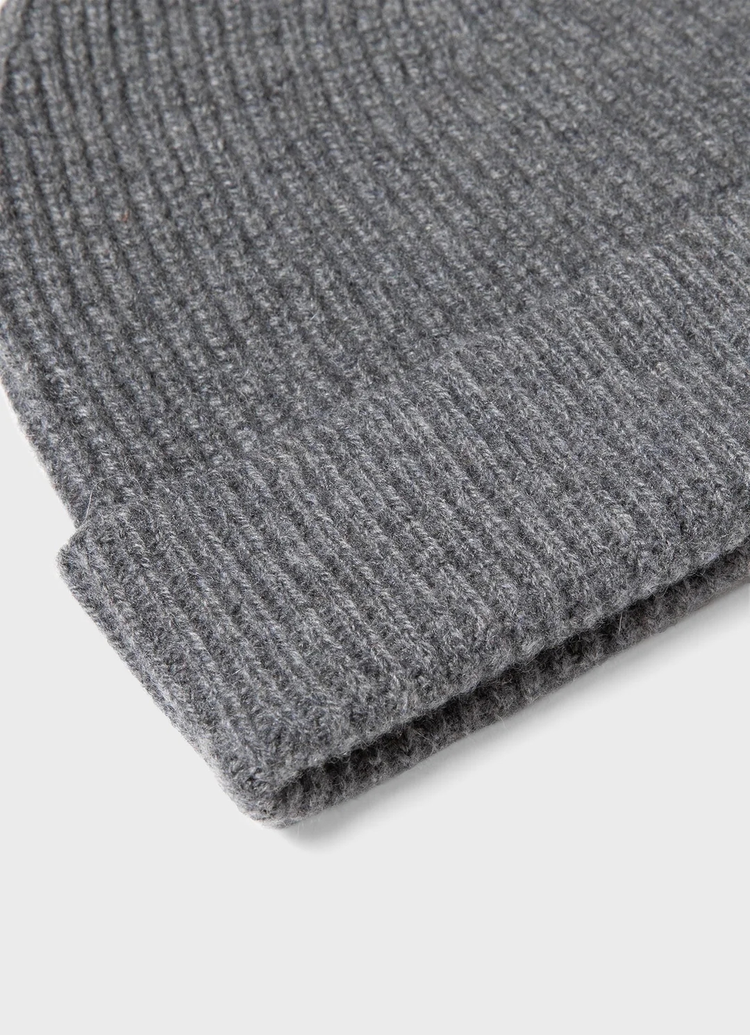 Cashmere Ribbed Hat - Grey