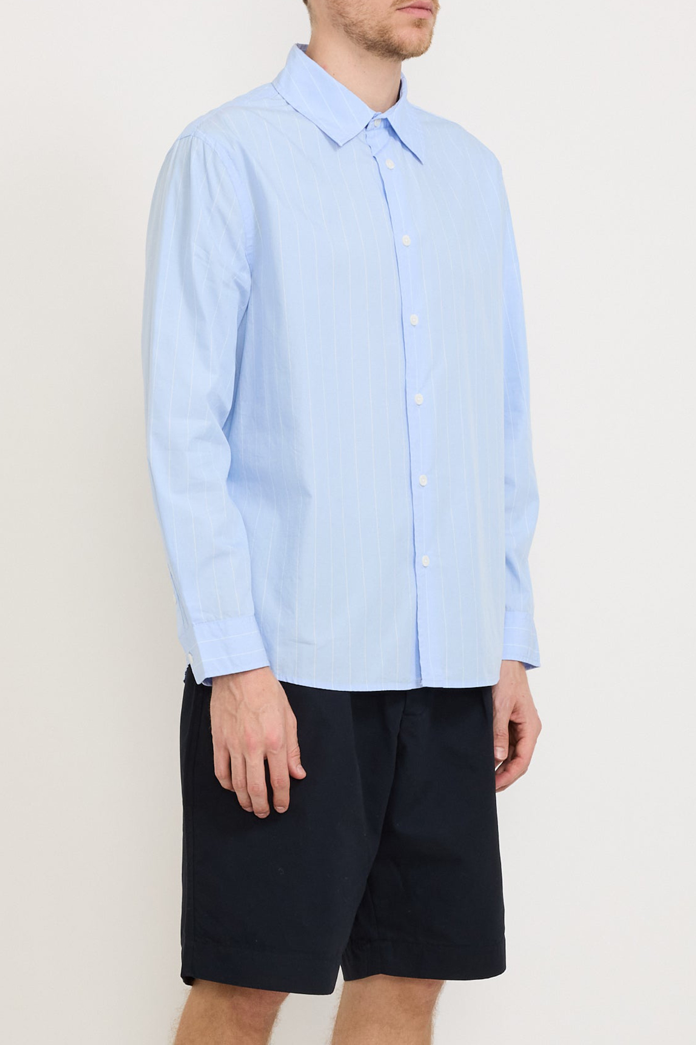 Poplin Stripe Long Sleeve Shirt Blue Stripe