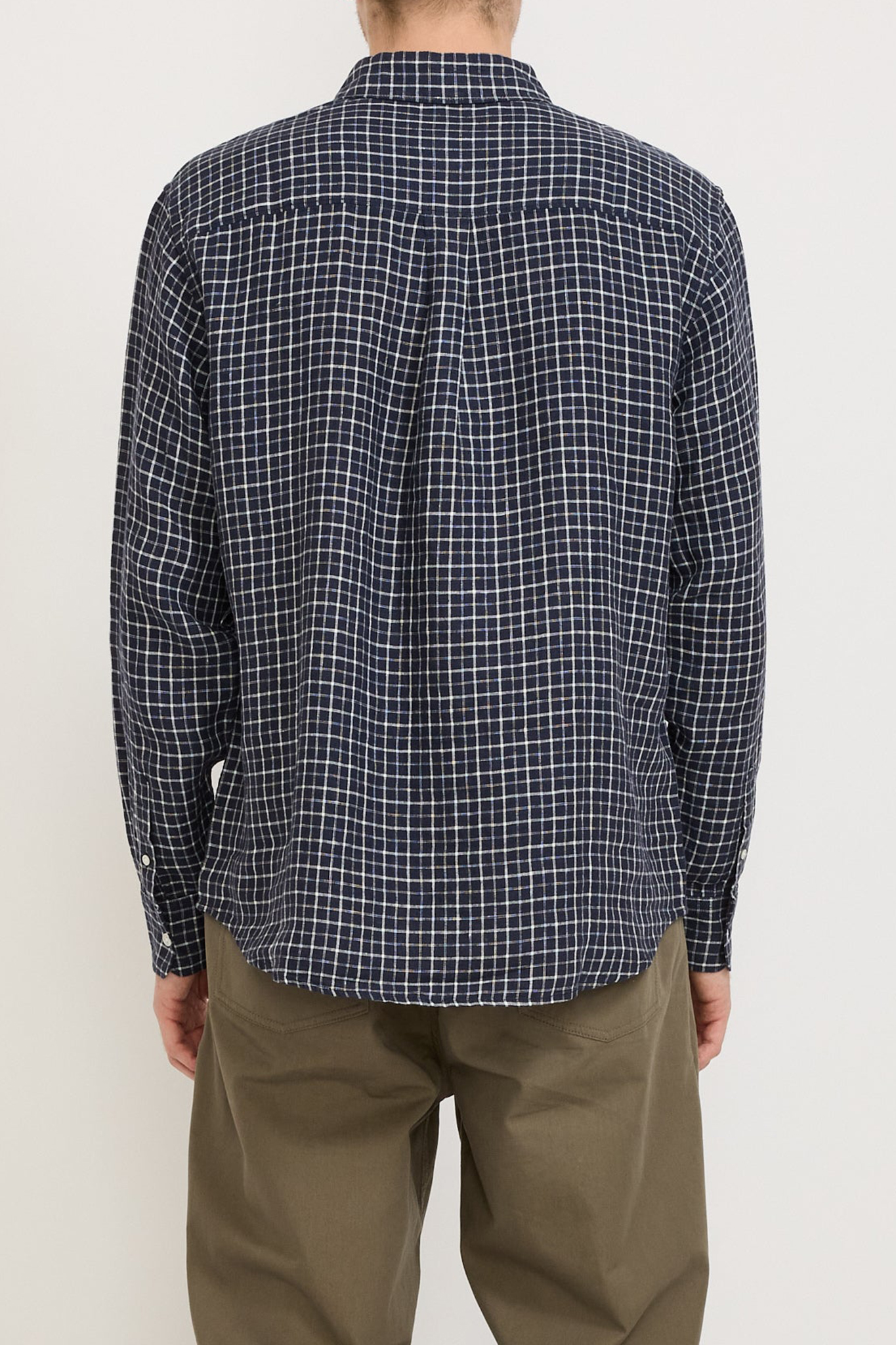 Linen Check Long Sleeve Shirt Navy/White Check