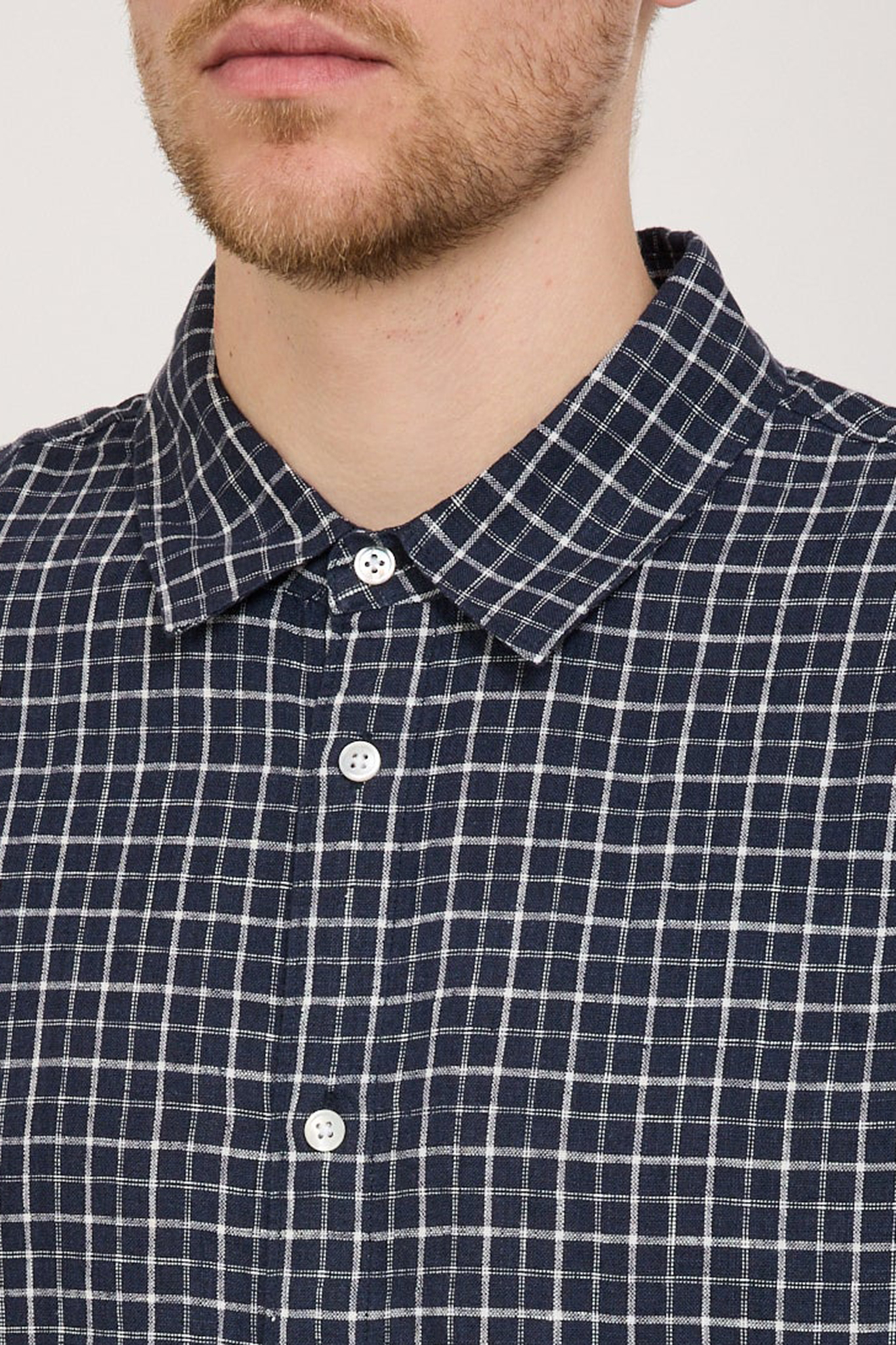 Linen Check Long Sleeve Shirt Navy/White Check