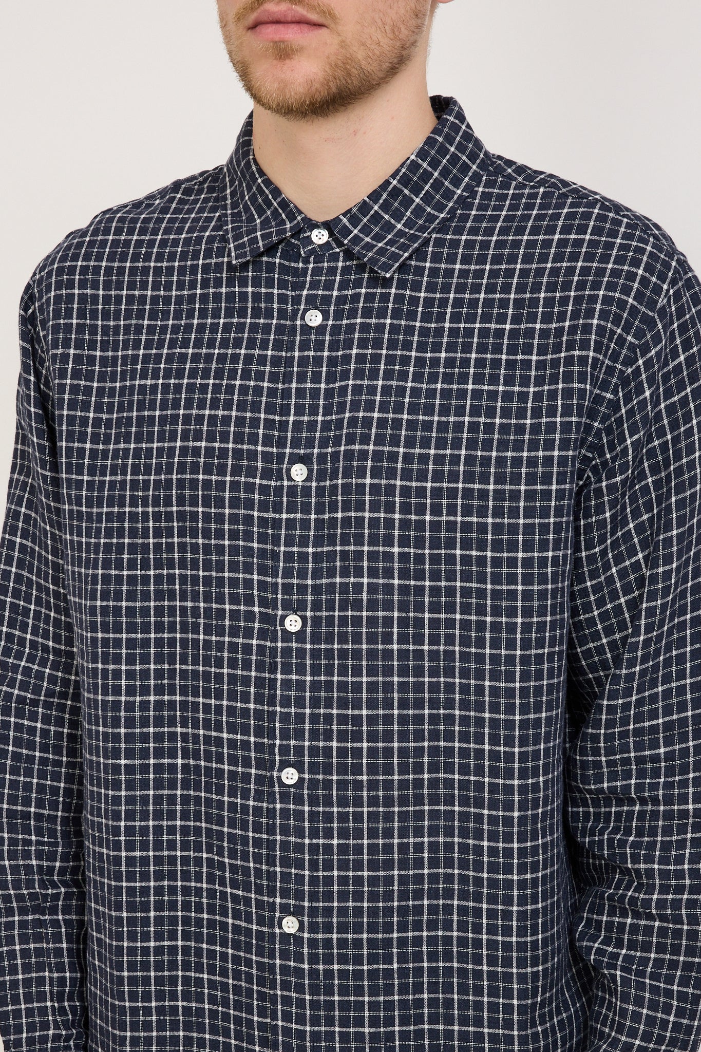 Linen Check Long Sleeve Shirt Navy/White Check