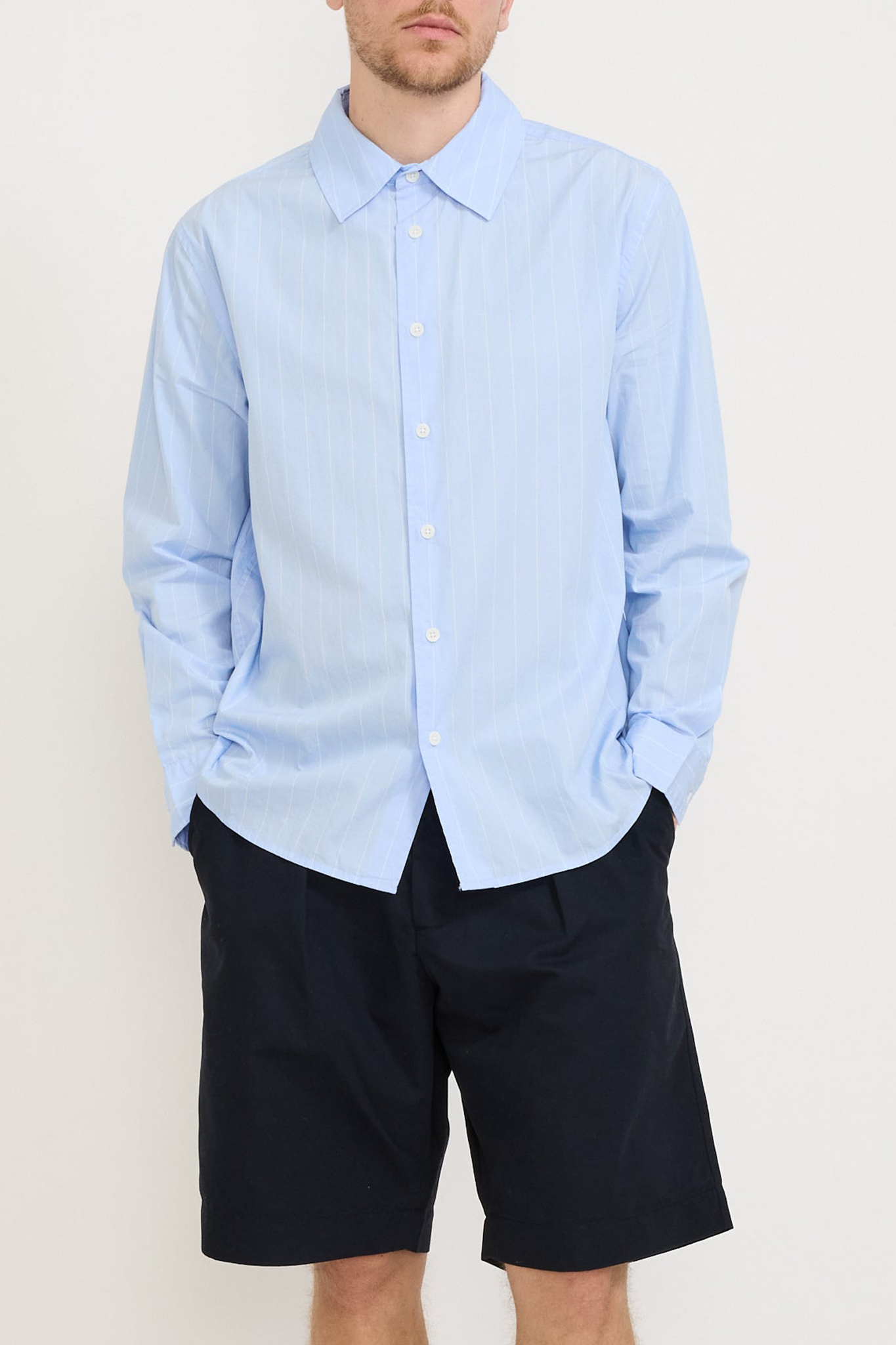 Poplin Stripe Long Sleeve Shirt Blue Stripe