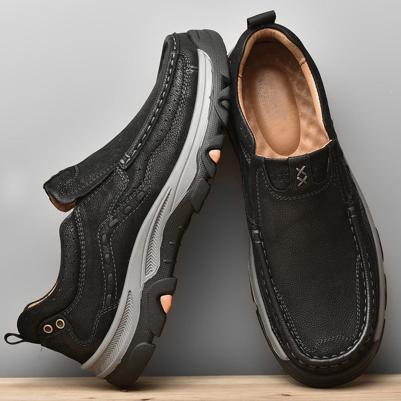 Mens Slip On Leather Casual Walking Shoes
