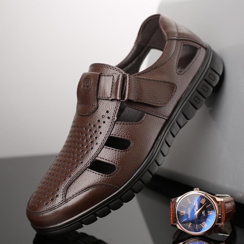 2023 new fashion men's sandals leather hollow breathable leather shoes