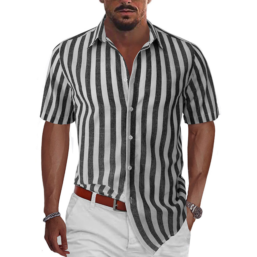 Neues Strandhemd Herren Kurzarm 2023 Sommer Gestreiftes Urlaubs Herrenhemd