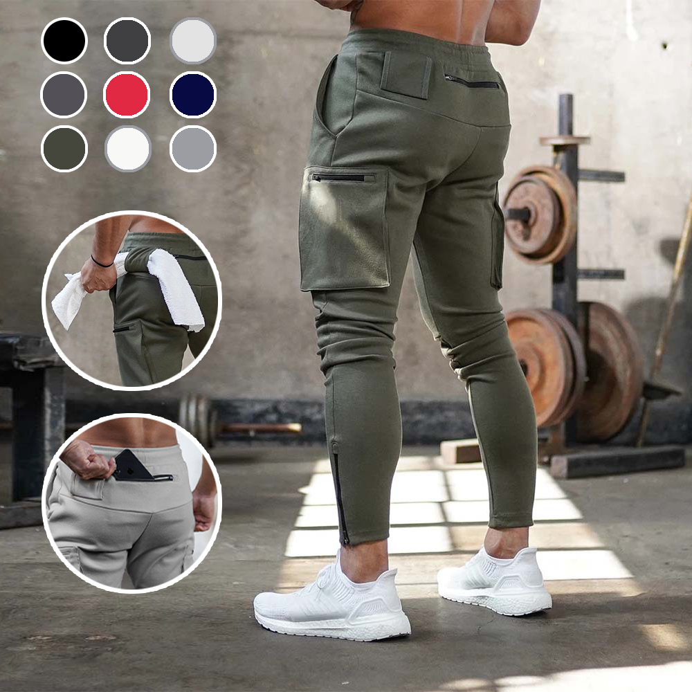 Figcoco New men's sports fitness running training slim overalls pants