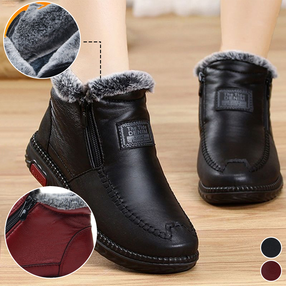 Figcoco Women's double zip waterproof warm ankle boots