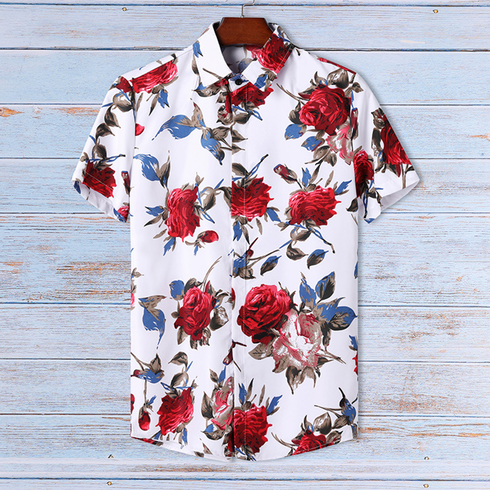 2023 New Hawaiian Rose Print Kurzarm-Strandhemd für Herren