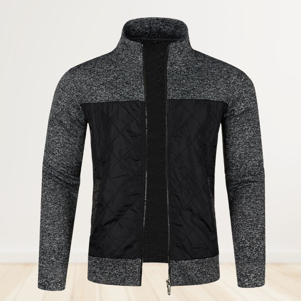 Hibote Herren-Cardigan-Jacke mit Stehkragen, Pullover und Reißverschluss für Herbst und Winter