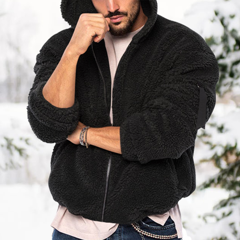 Hibote Lässige Herren-Kapuzenjacke aus doppelseitigem Fleece