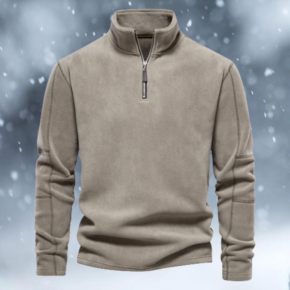 Hibote Herren-Sweatshirt aus Polarfleece mit halbem Reißverschluss und Stehkragen