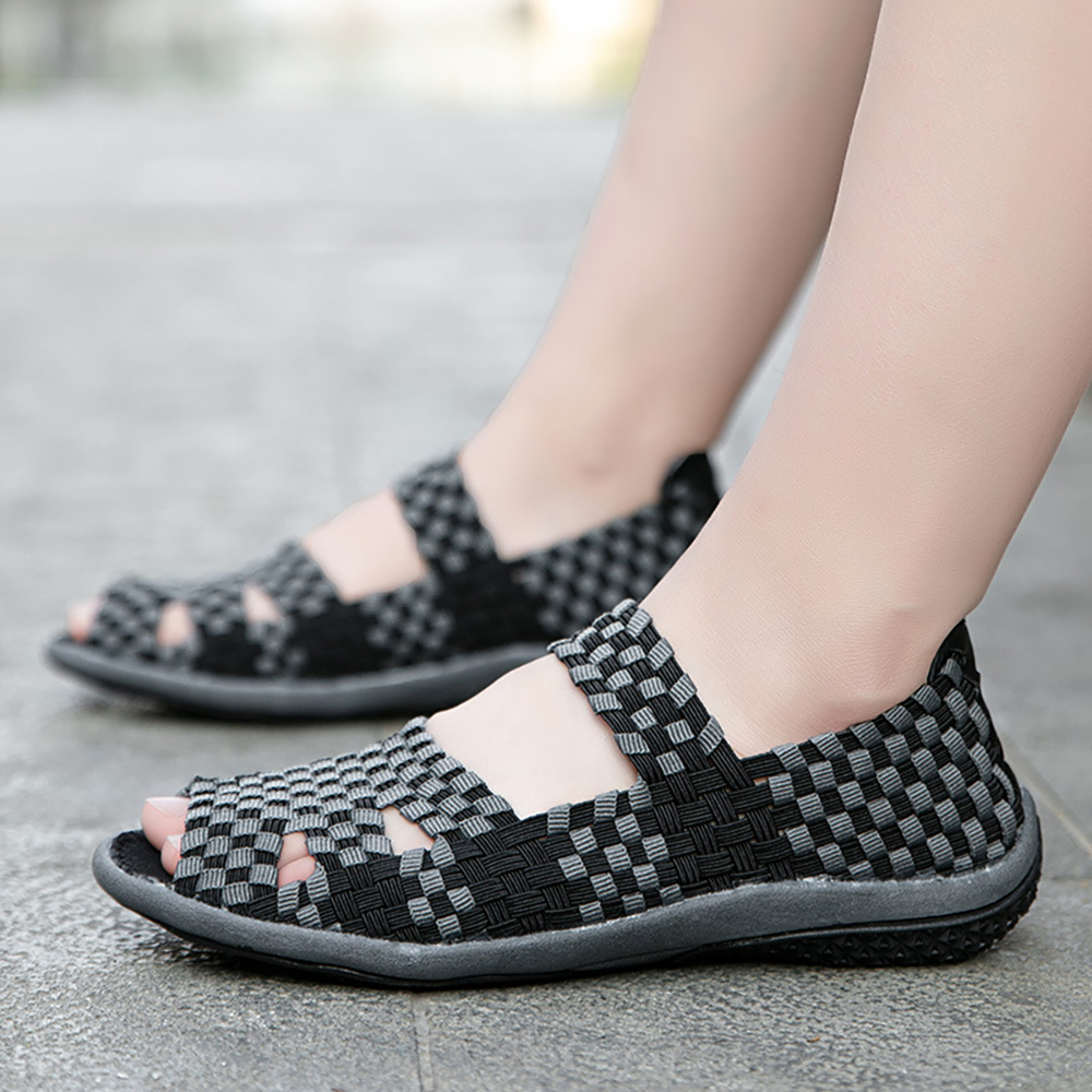 Damen-Slipper-Sandalen mit Fischmaul und elastischem Riemen