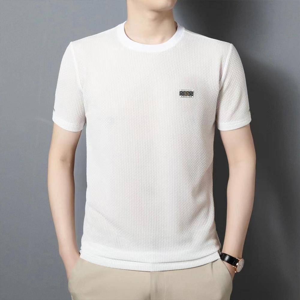 Hibote Neues Herren-T-Shirt aus Eisseiden-Jacquard