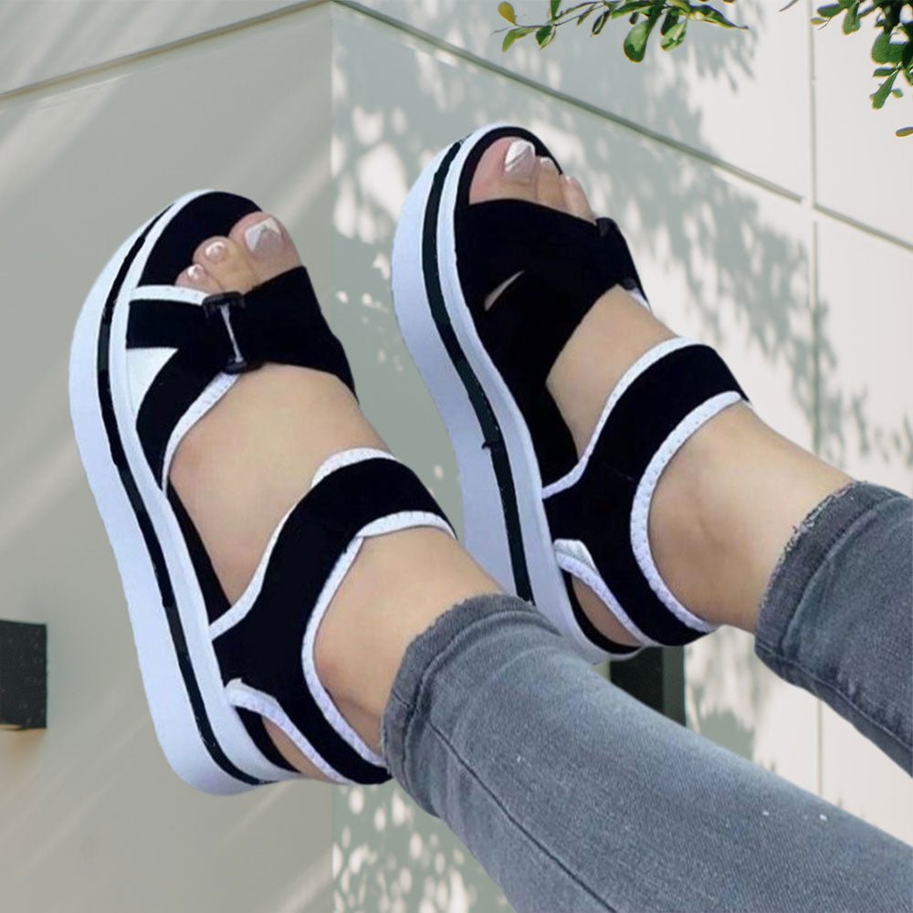 Hibote Sommer Sandalen mit Klettverschluss und dicker Sohle