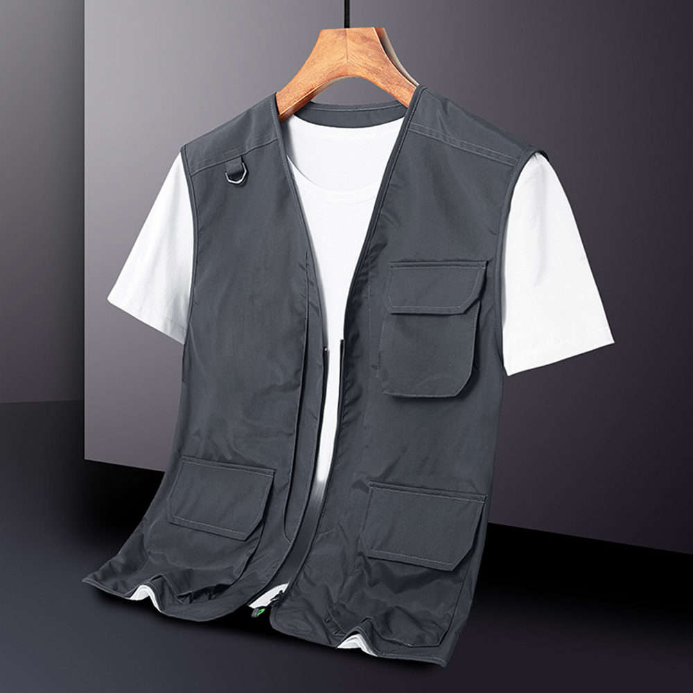 Hibote Herren-Weste mit V-Ausschnitt und mehreren Taschen für Frühling und Herbst