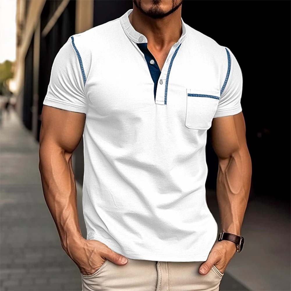 Silberfleck Herren-Kurzarm-T-Shirt mit Rundhalsausschnitt und Knöpfen