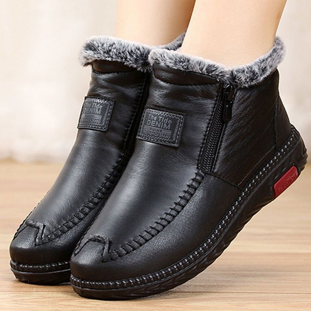Figcoco Women's double zip waterproof warm ankle boots