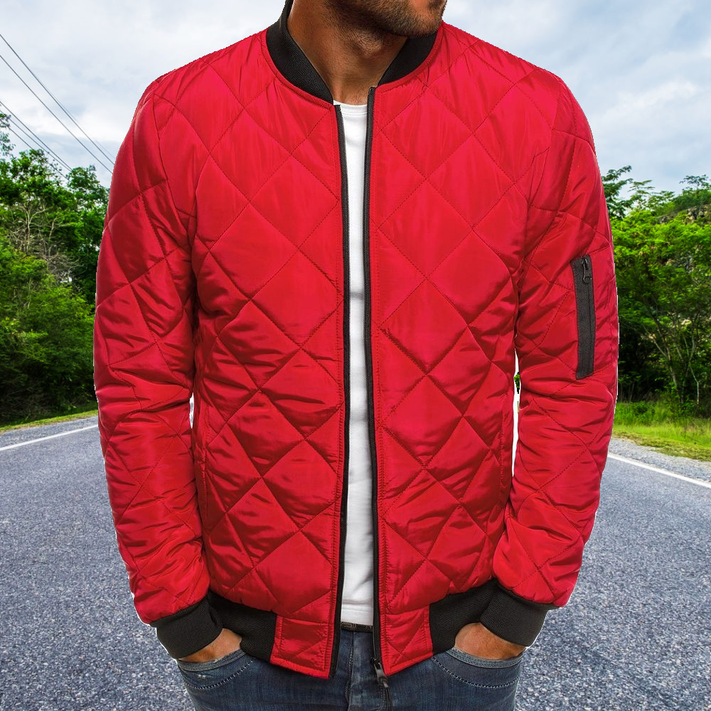 Hibote Herren-Winterjacke aus Rhombus-Karo-Baumwolle mit Stehkragen