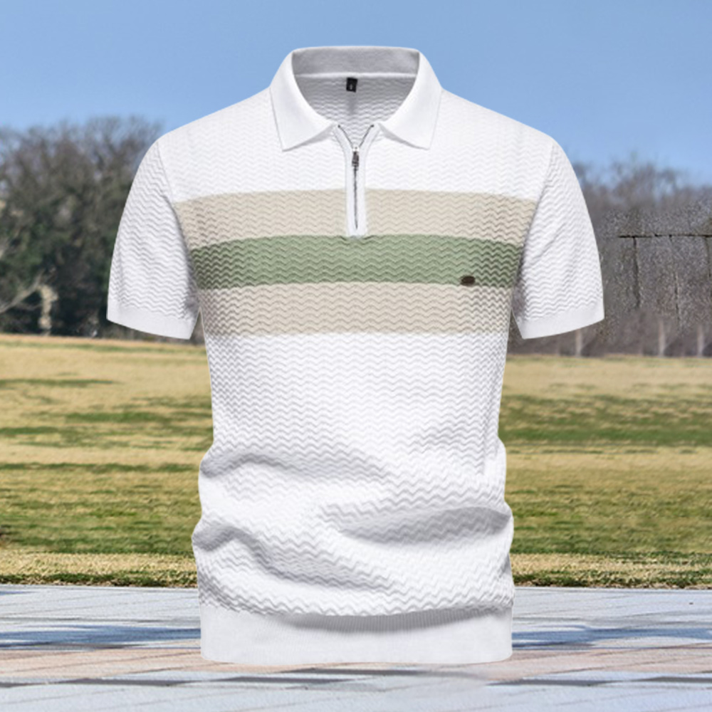 Hibote Gestricktes, gestreiftes Slim-Fit-Kurzarm-Poloshirt für Herren