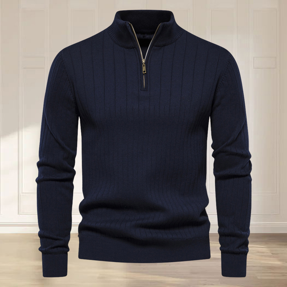 Hibote Einfarbiger, hochwertiger Pullover mit halbem Reißverschluss für Herren im Herbst und Winter mit Stehkragen