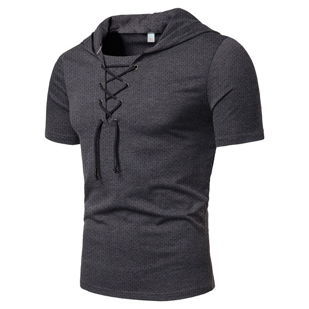 Lace-up short-sleeved hooded T-shirt