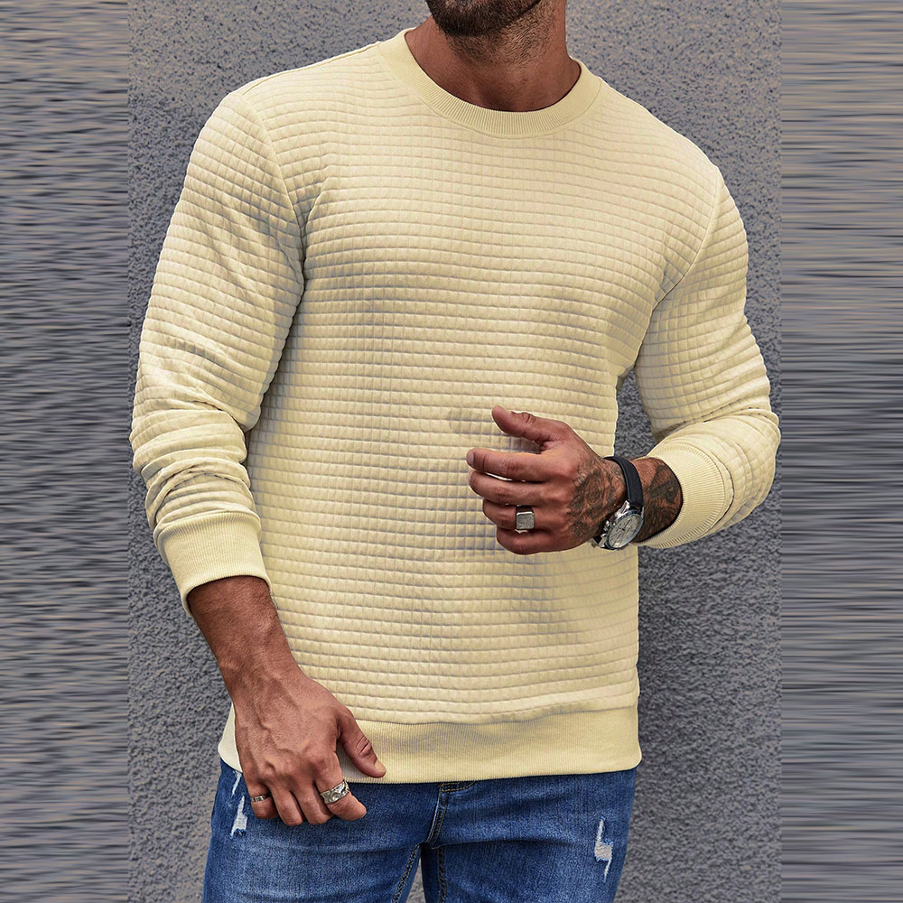 Figcoco Spring and Autumn Men's Thin Round Neck Casual Long Sleeve Tops