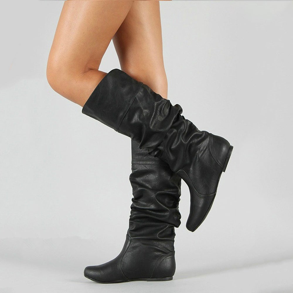 Hibote Herbst und Winter warme kniehohe Modestiefel aus Leder