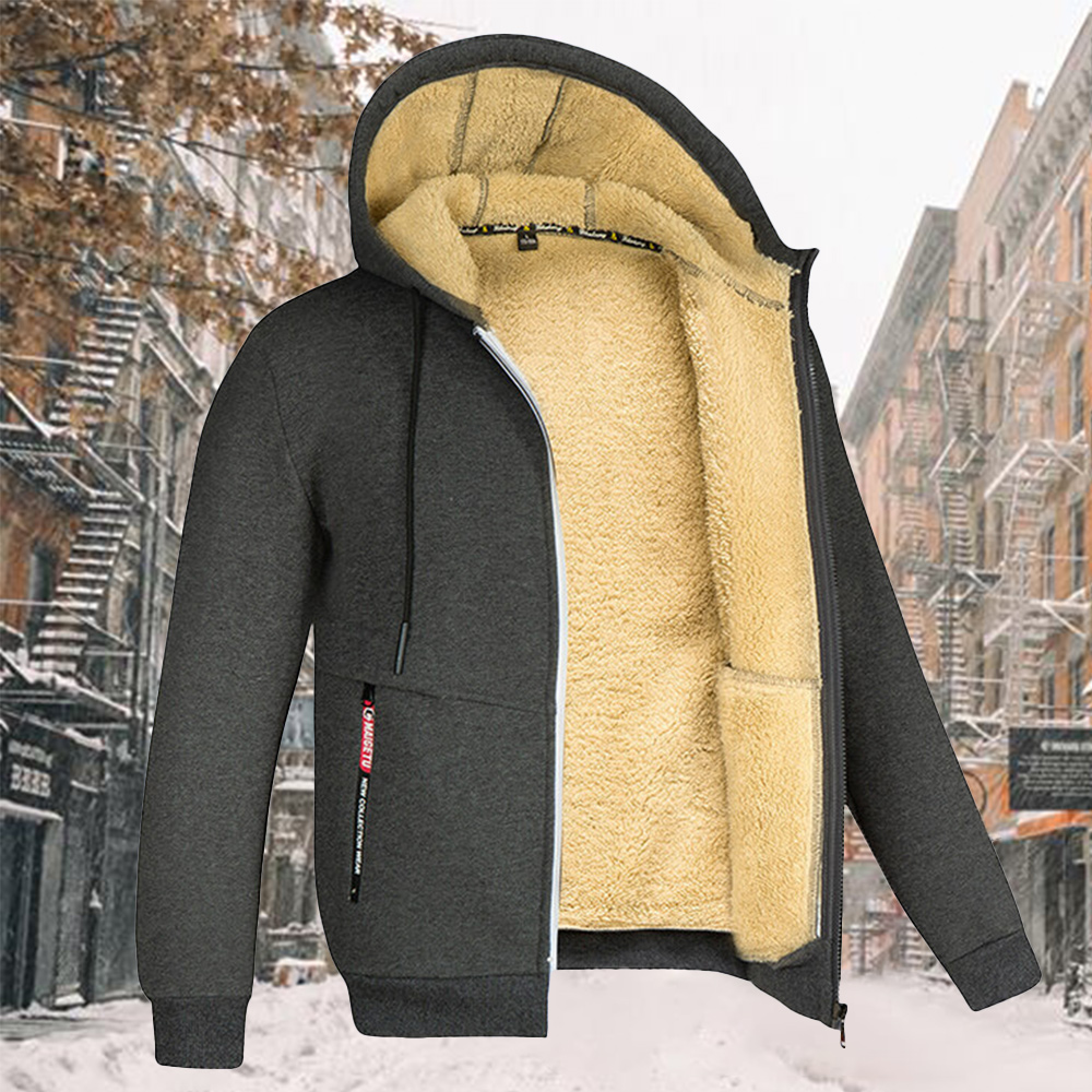 Hibote Winterjacke mit Reißverschluss und Fleece-Kapuze für Herren