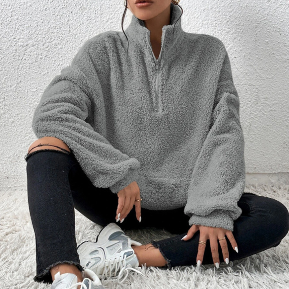 Figcoco New autumn and winter women's plush stand-up collar casual sweatshirt
