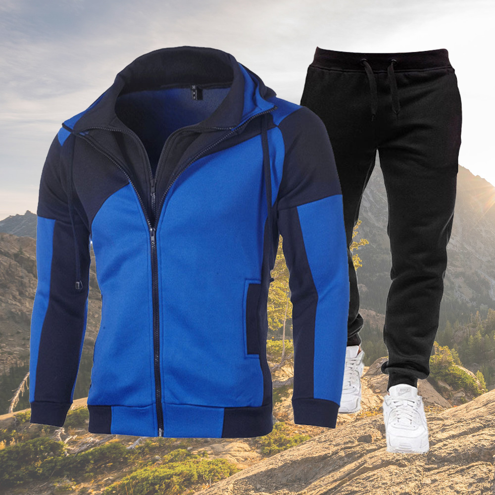 Hibote Zweiteiliges Set aus kontrastierender Kapuzenjacke und Jogginghose für Herren