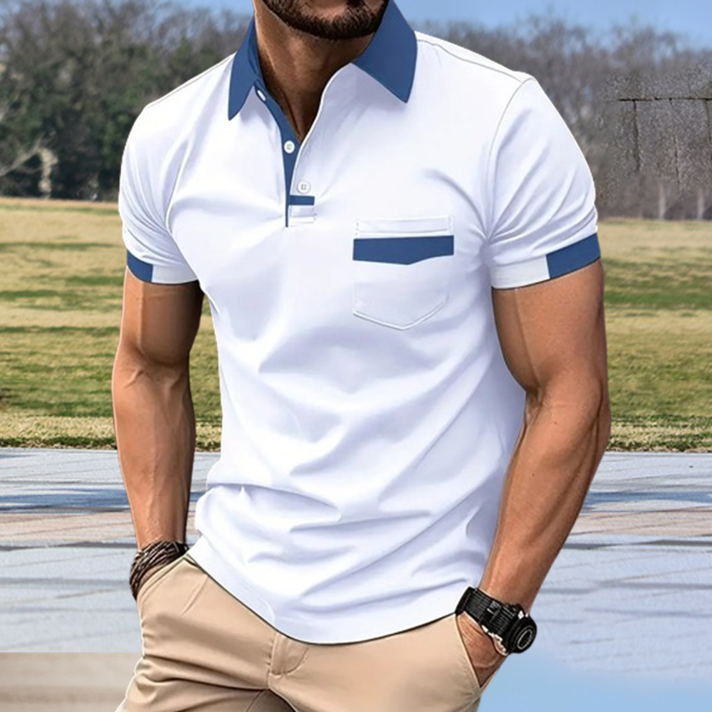 Lightrime Summer Men's Color Block Pocket POLO Shirt