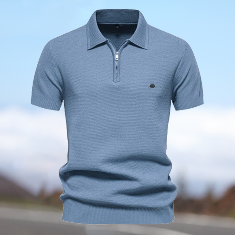 Hibote Gestricktes Slim-Fit-Kurzarm-Poloshirt für Herren