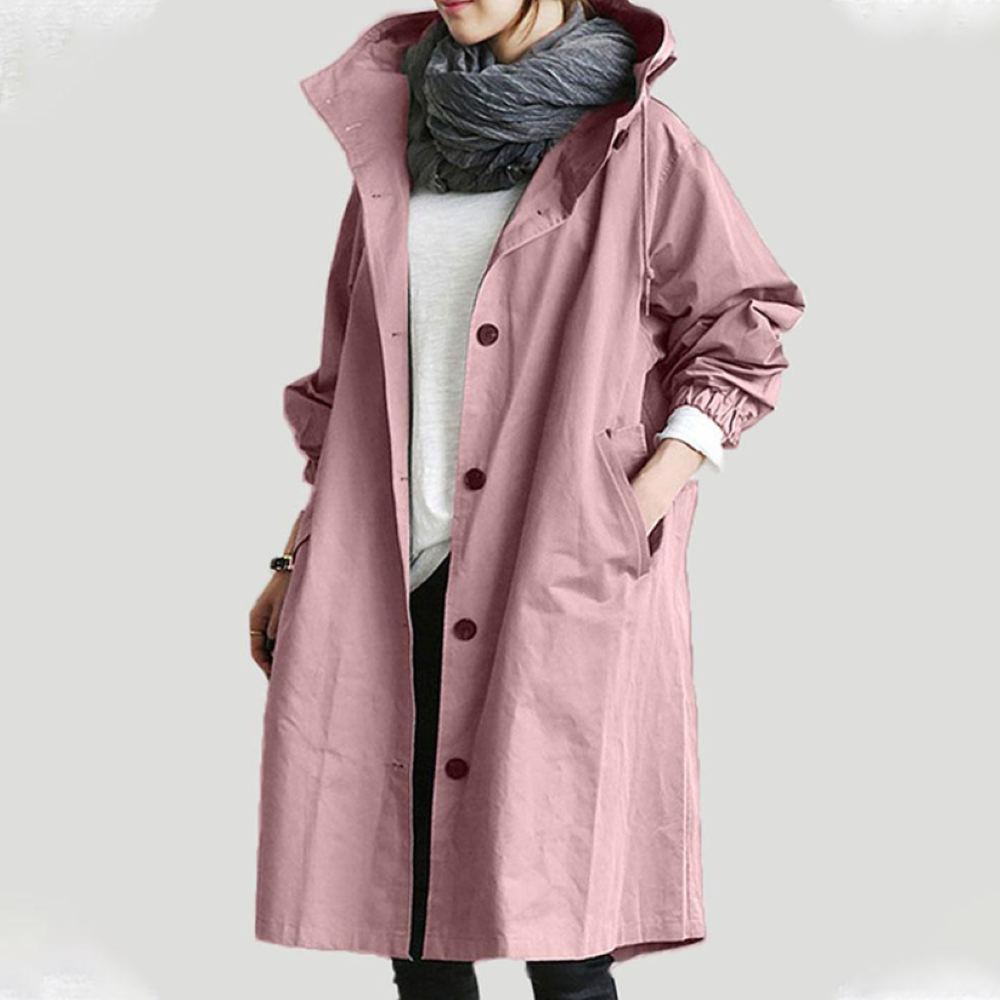 Fulhope New women's oversized solid color hooded trench coat