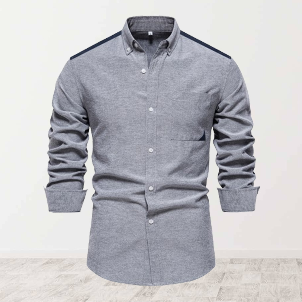 Hibote Herren-Langarmhemd im Slim-Fit-Farbblock-Oxford-Design
