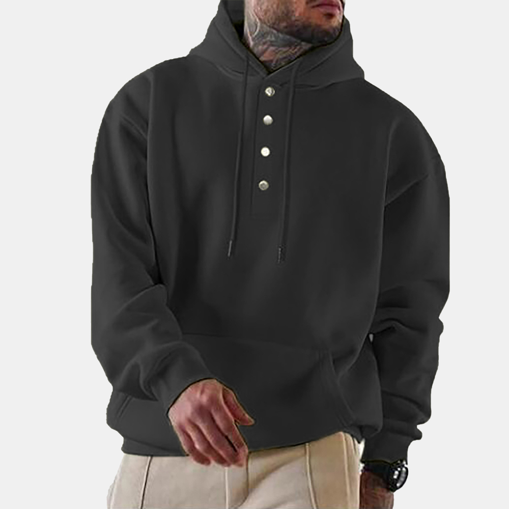 Hibote Einfarbiger Kapuzenpullover mit Druckknöpfen für Herren im Herbst und Winter