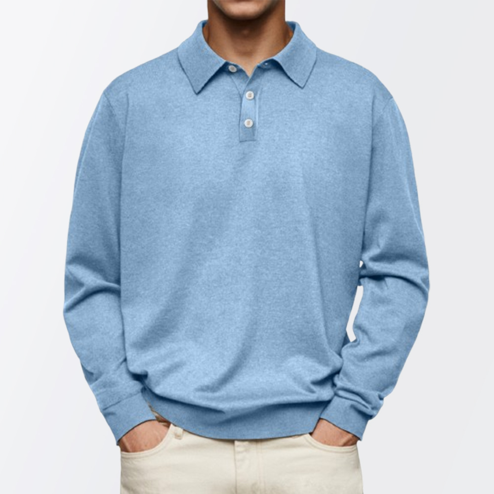 Hibote Einfarbiges Langarm-Poloshirt für Herren