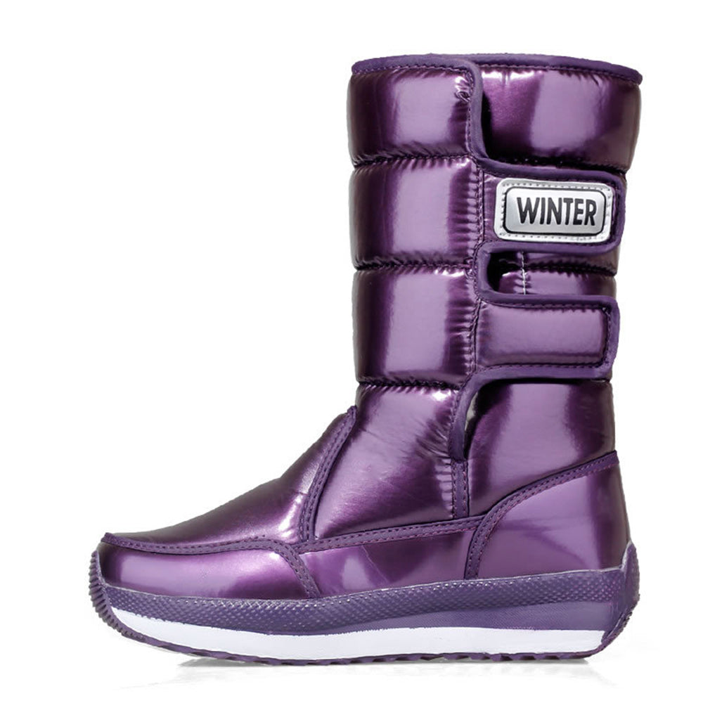Hibote Winter neue Damen-Fleece verdickte warme Mid-Well-Stiefel