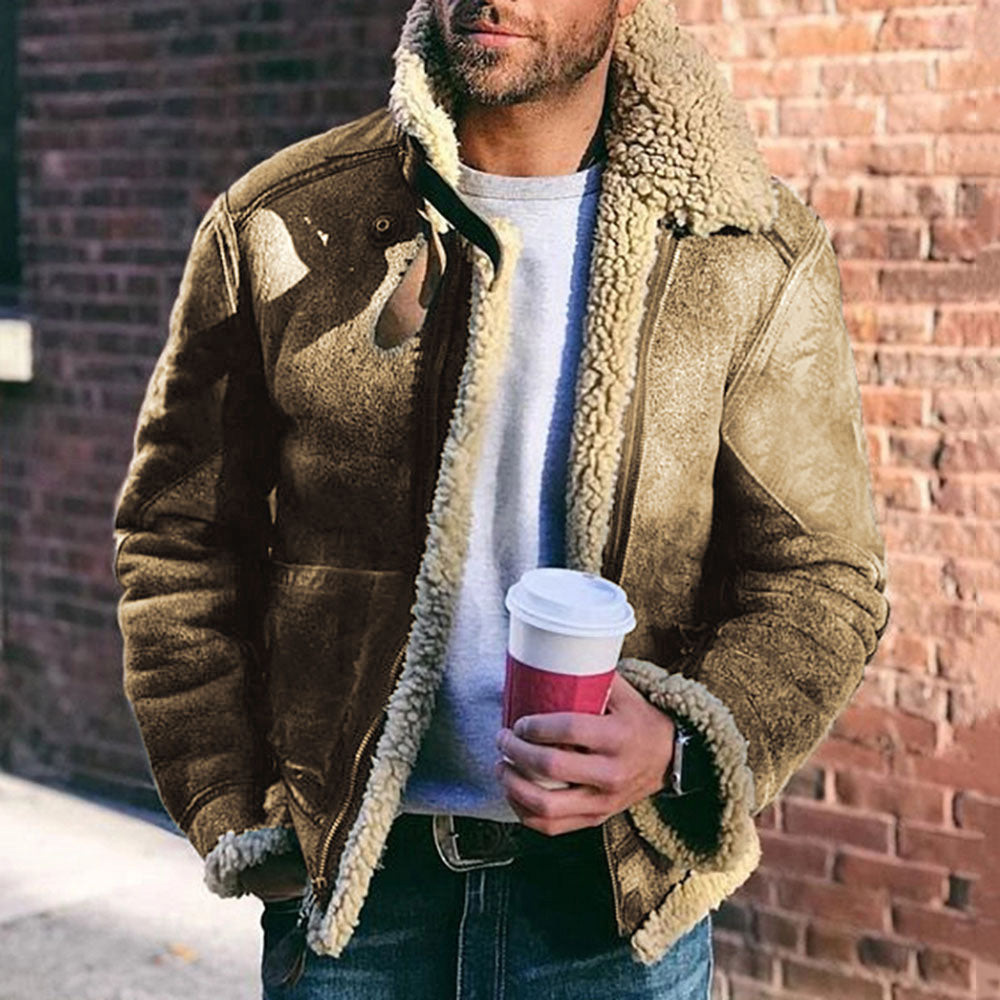 Hibote Thermo-Lederjacke aus Plüsch für Herren