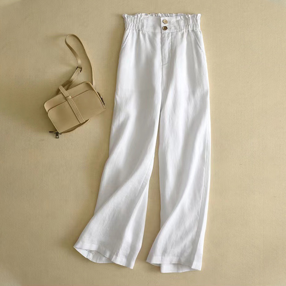 Hibote Lockere Damenhose aus Leinen mit weitem Bein